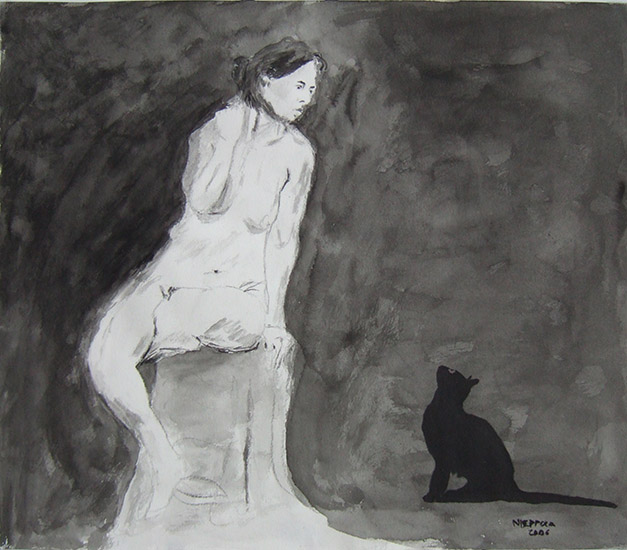 Woman and Black Cat