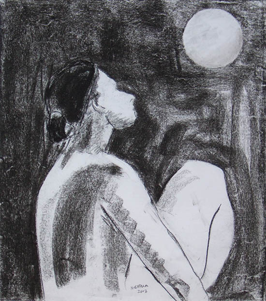 Woman Gazes At the Moon